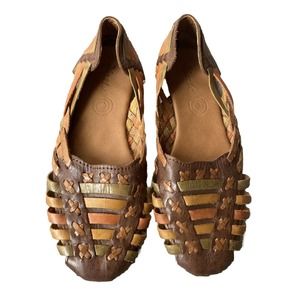 D'Arte Huarache Traditional Mexican Shoes Womens Size 7? Brown Orange Leather